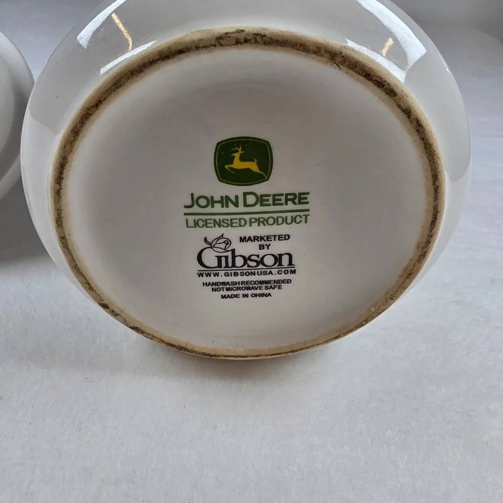 John Deere Gibson Ceramic CookieJar Nothing Runs Like a Deere Tractor WhiteGreen